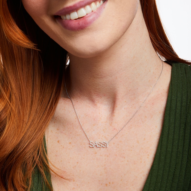 Main Image 2 of Love Talks 1/6 CT. T.W. Diamond "SASSY" Script Necklace in Sterling Silver