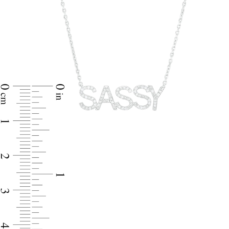 Main Image 3 of Love Talks 1/6 CT. T.W. Diamond "SASSY" Script Necklace in Sterling Silver
