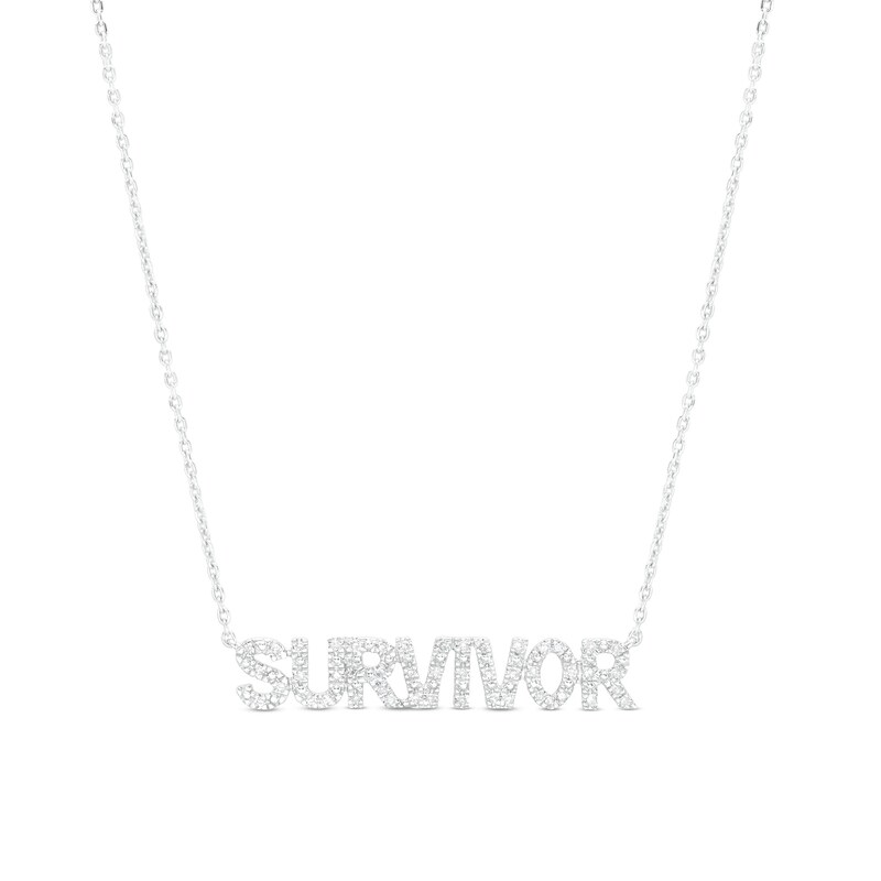 Main Image 1 of Love Talks 1/5 CT. T.W. Diamond "SURVIVOR" Script Necklace in Sterling Silver