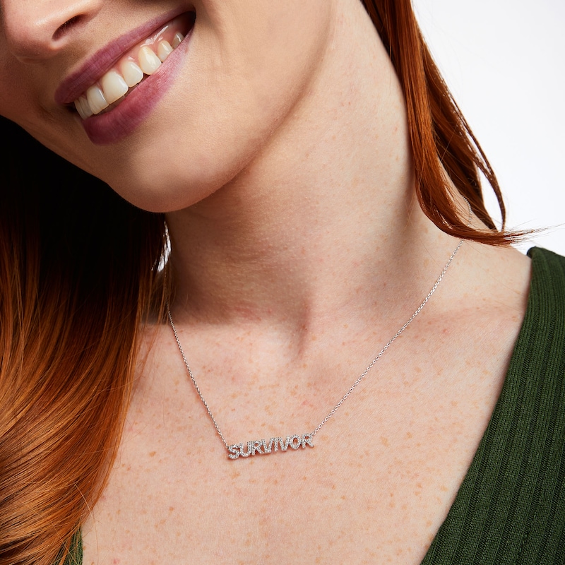 Main Image 2 of Love Talks 1/5 CT. T.W. Diamond "SURVIVOR" Script Necklace in Sterling Silver