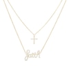 Thumbnail Image 1 of Love Talks 1/5 CT. T.W. Diamond "faith" Cursive Script and Cross Double Strand Necklace in 10K Gold
