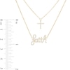 Thumbnail Image 3 of Love Talks 1/5 CT. T.W. Diamond "faith" Cursive Script and Cross Double Strand Necklace in 10K Gold