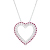 Thumbnail Image 1 of White Lab-Created Sapphire and Lab-Created Ruby Outer Edge Heart Outline Pendant in Sterling Silver