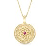 Thumbnail Image 1 of Lab-Created Ruby and White Lab-Created Sapphire Frame Flower Medallion Pendant in Sterling Silver with 10K Gold Plate