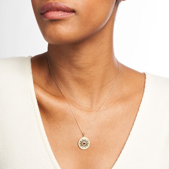 Lab-Created Ruby and White Lab-Created Sapphire Frame Flower Medallion Pendant in Sterling Silver with 10K Gold Plate