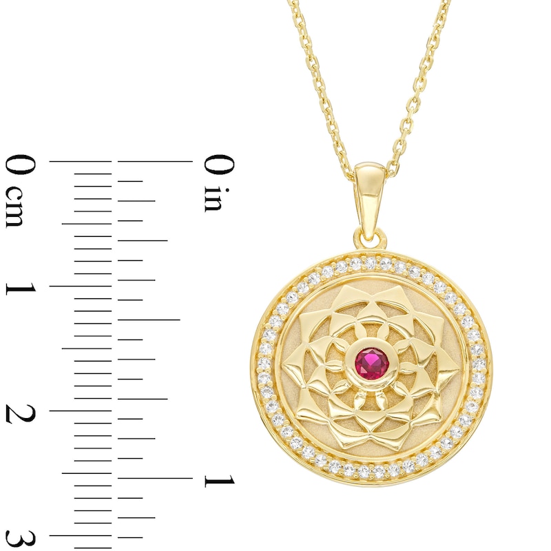 Main Image 3 of Lab-Created Ruby and White Lab-Created Sapphire Frame Flower Medallion Pendant in Sterling Silver with 10K Gold Plate