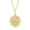 Thumbnail Image 1 of Swiss Blue Topaz and White Lab-Created Sapphire Concave Oval Medallion Pendant in Sterling Silver with 10K Gold Plate