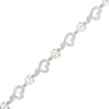 Thumbnail Image 1 of Heart-Shaped White Lab-Created Sapphire and Diamond Accent Beaded Heart Bracelet in Sterling Silver and 10K Gold Plate