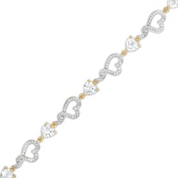Heart-Shaped White Lab-Created Sapphire and Diamond Accent Beaded Heart Bracelet in Sterling Silver and 10K Gold Plate