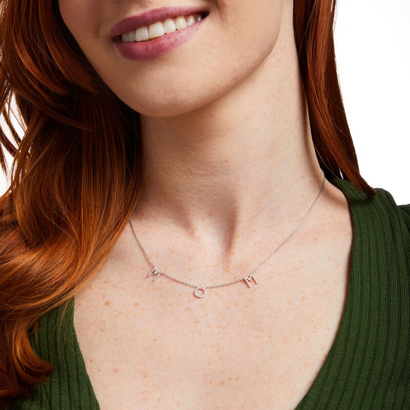 Love Talks 1/8 CT. T.W. Diamond "MOM" Station Necklace in Sterling Silver