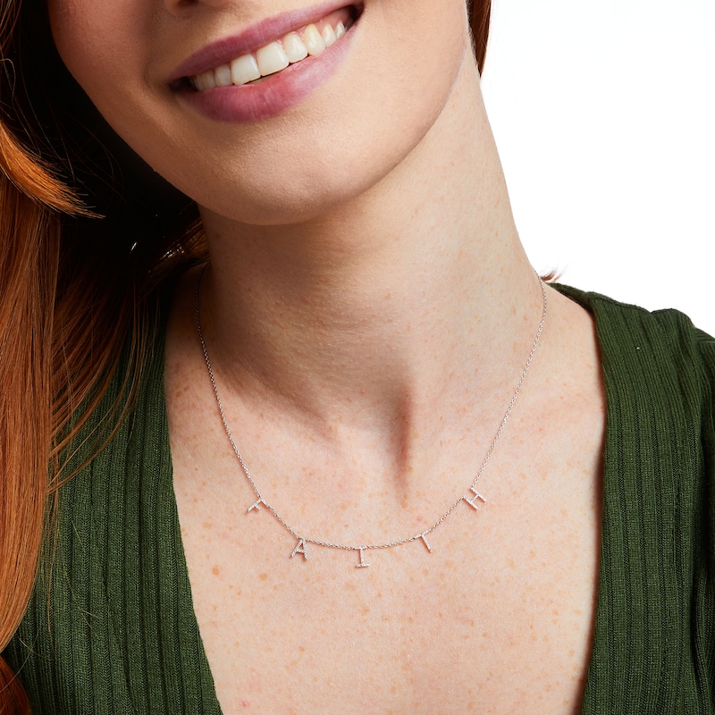 Main Image 2 of Love Talks 1/6 CT. T.W. Diamond "FAITH" Station Necklace in Sterling Silver