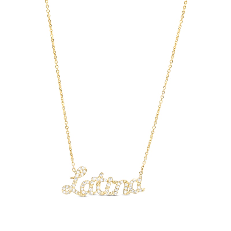 Love Talks 1/6 CT. T.W. Diamond "Latina" Cursive Script Necklace in 10K Gold