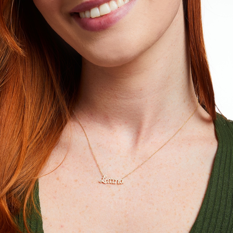 Love Talks 1/6 CT. T.W. Diamond "Latina" Cursive Script Necklace in 10K Gold