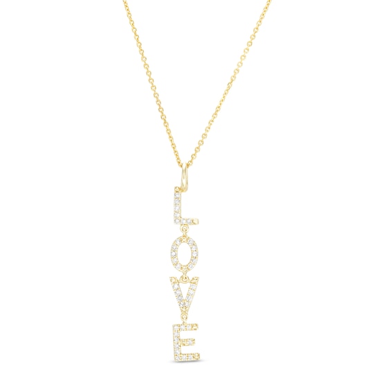 Love Talks 1/6 CT. T.w. "Love" Vertical Drop Pendant in 10K Gold