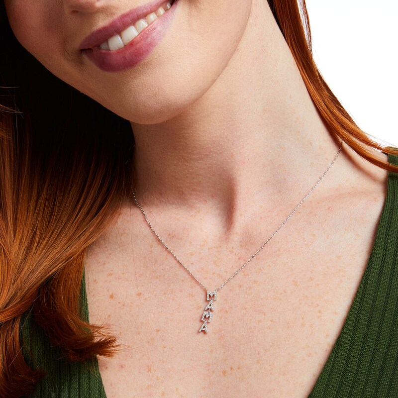 Love Talks 1/6 CT. T.W. "MAMA" Vertical Drop Pendant in Sterling Silver