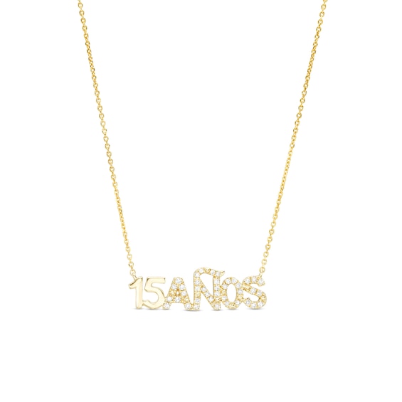 Love Talks 1/6 CT. T.w. Diamond "15 Años" Script Necklace in 10K Gold