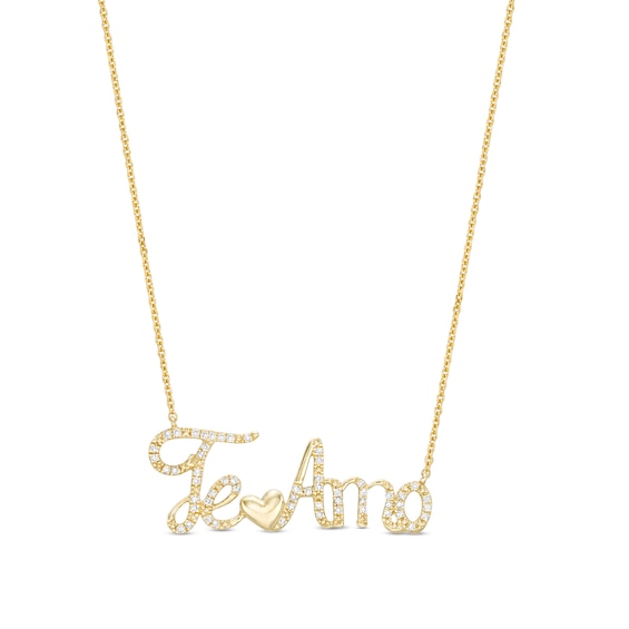 Love Talks 1/6 CT. T.w. Diamond "Te Amo" Cursive Script with Heart Necklace in 10K Gold