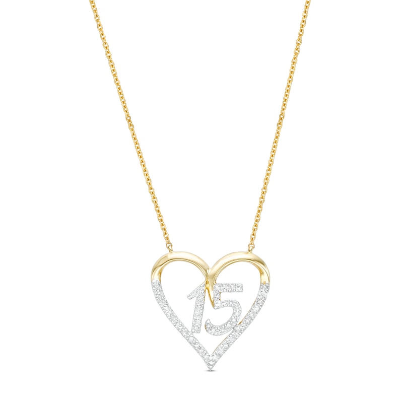 Love Talks 1/6 CT. T.W. Diamond "15" Heart Necklace in 10K Two-Tone Gold