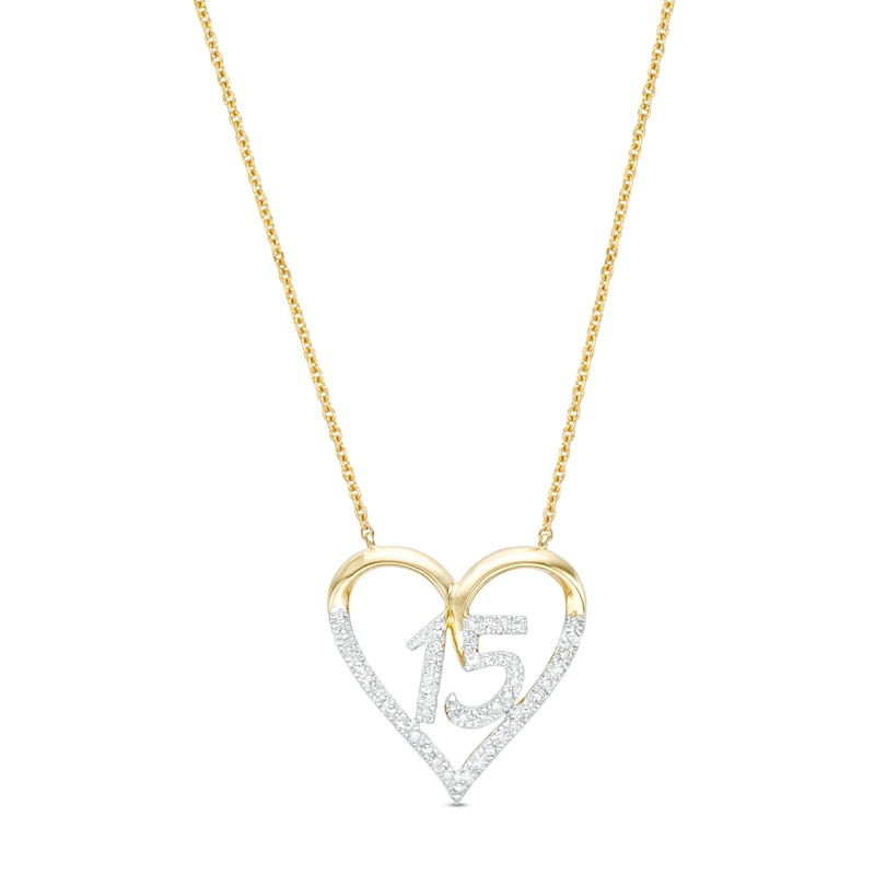 Main Image 1 of Love Talks 1/6 CT. T.W. Diamond "15" Heart Necklace in 10K Two-Tone Gold