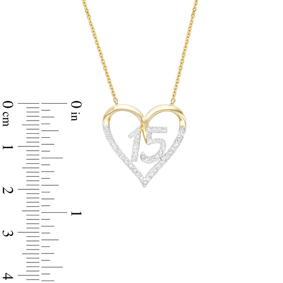 Love Talks 1/6 CT. T.w. Diamond "15" Heart Necklace in 10K Two-Tone Gold