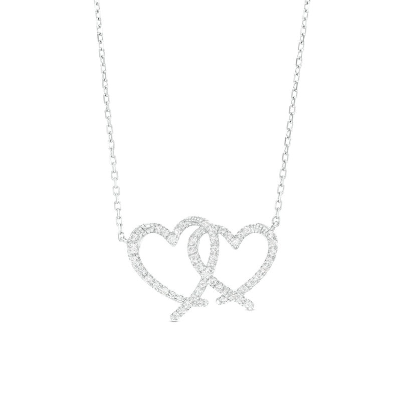 Main Image 1 of The Kindred Heart from Vera Wang Love Collection 1/4 CT. T.W. Diamond Interlocking Hearts Necklace in Sterling Silver