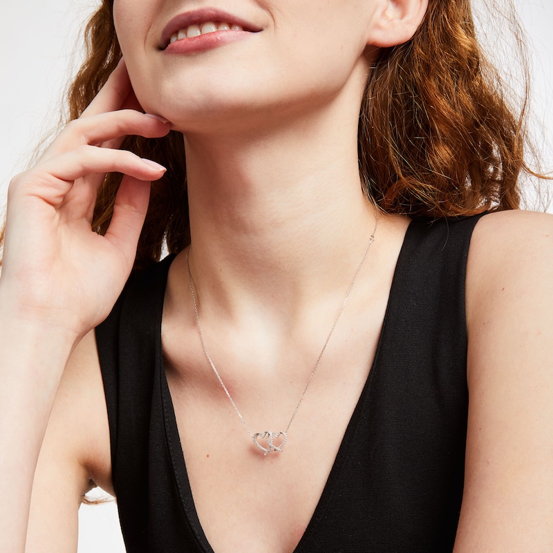 Main Image 2 of The Kindred Heart from Vera Wang Love Collection 1/4 CT. T.W. Diamond Interlocking Hearts Necklace in Sterling Silver