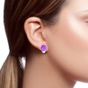 Thumbnail Image 2 of 14.0mm Checkerboard Cushion-Shaped Amethyst and 1/20 CT. T.W. Diamond Hoop Earrings in Sterling Silver