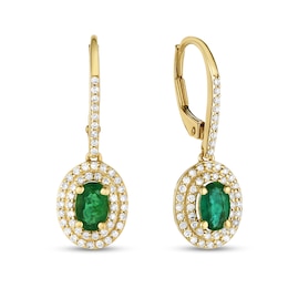Oval Emerald and 3/8 CT. T.W. Diamond Double Frame Drop Earrings in 14K Gold