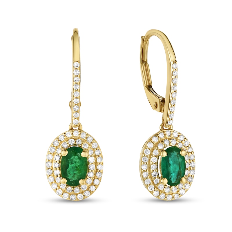 Oval Emerald and 3/8 CT. T.W. Diamond Double Frame Drop Earrings in 14K Gold
