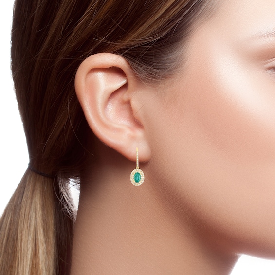 Oval Emerald and 3/8 CT. T.w. Diamond Double Frame Drop Earrings in 14K Gold