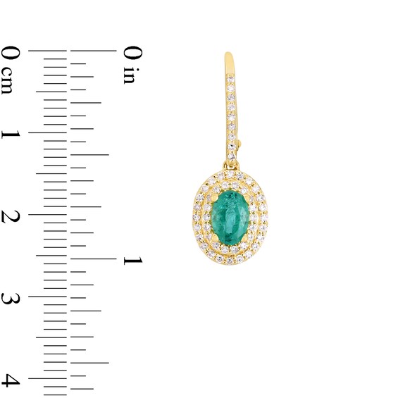 Oval Emerald and 3/8 CT. T.w. Diamond Double Frame Drop Earrings in 14K Gold
