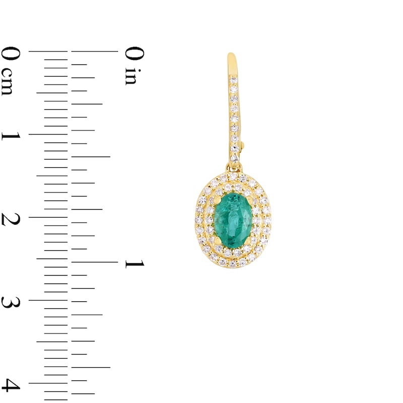 Oval Emerald and 3/8 CT. T.W. Diamond Double Frame Drop Earrings in 14K Gold