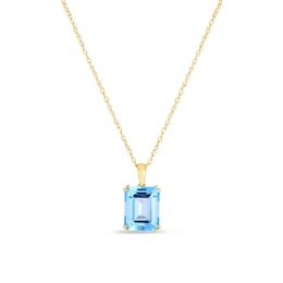 Emerald-Cut Blue Topaz Solitaire Pendant in 14K Gold