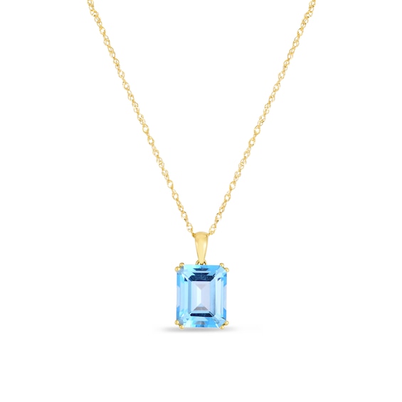 Emerald-Cut Blue Topaz Solitaire Pendant in 14K Gold