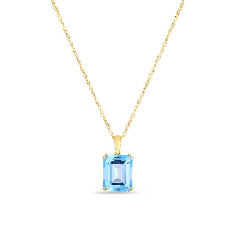 Main Image 1 of Emerald-Cut Blue Topaz Solitaire Pendant in 14K Gold
