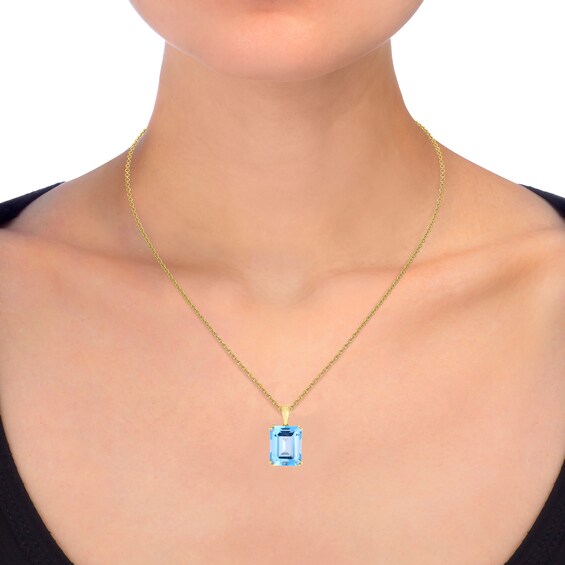 Emerald-Cut Blue Topaz Solitaire Pendant in 14K Gold