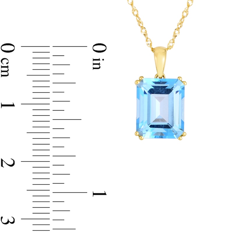 Main Image 3 of Emerald-Cut Blue Topaz Solitaire Pendant in 14K Gold