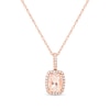 Thumbnail Image 1 of Cushion-Cut Morganite and 1/8 CT. T.W. Diamond Frame Pendant in 14K Rose Gold