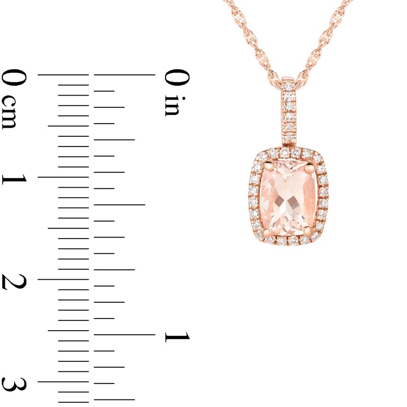 Main Image 3 of Cushion-Cut Morganite and 1/8 CT. T.W. Diamond Frame Pendant in 14K Rose Gold