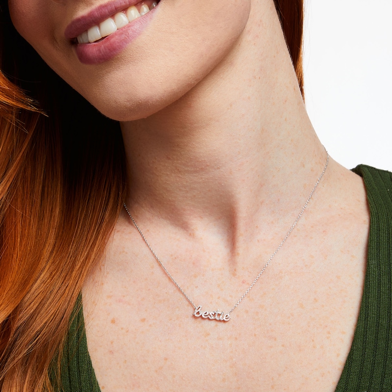 Main Image 2 of Love Talks 1/6 CT. T.W. Diamond "bestie" Script Pendant in Sterling Silver