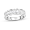 Thumbnail Image 1 of Princess-Cut White Sapphire and 1/3 CT. T.W. Diamond Triple Row Wedding Band in 14K White Gold