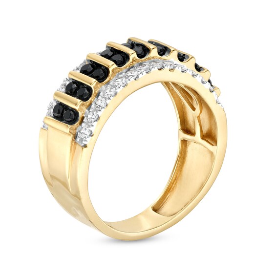 Men's 1 CT. T.w. Black and White Diamond Edge Raised Double Row Ring in 10K Gold