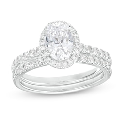 1-3/4 CT. T.W. Certified Oval Lab-Created Diamond Frame Bridal Set in 14K White Gold (I/SI2)