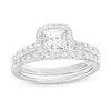 Thumbnail Image 1 of 1-3/4 CT. T.W. Certified Princess-Cut Lab-Grown Diamond Cushion Frame Bridal Set in 14K White Gold (I/SI2)