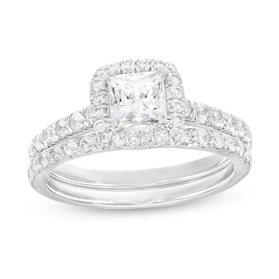 1-3/4 CT. T.w. Certified Princess-Cut Lab-Grown Diamond Cushion Frame Bridal Set in 14K White Gold (I/Si2)