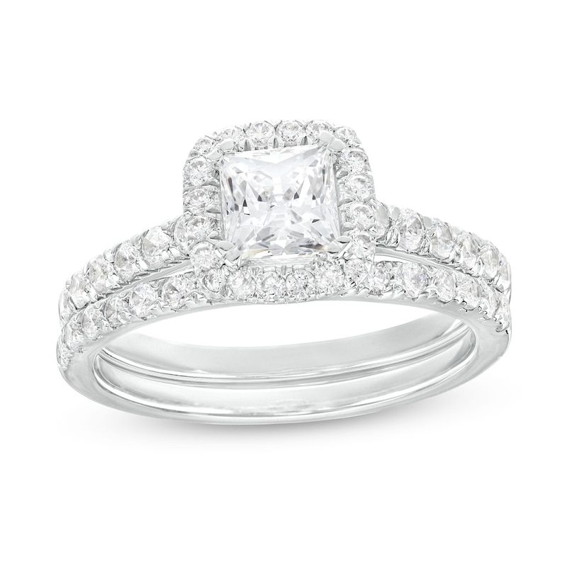 1-3/4 CT. T.W. Certified Princess-Cut Lab-Created Diamond Cushion Frame Bridal Set in 14K White Gold (I/SI2)