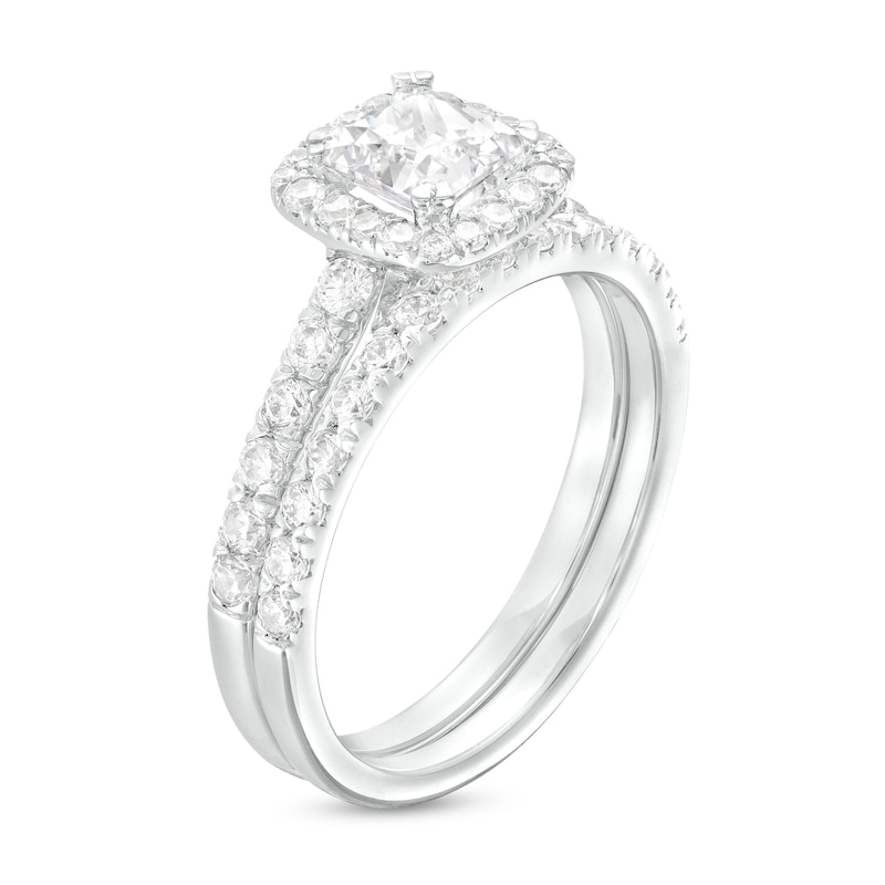 Main Image 3 of 1-3/4 CT. T.W. Certified Princess-Cut Lab-Grown Diamond Cushion Frame Bridal Set in 14K White Gold (I/SI2)