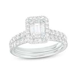 1-3/4 CT. T.W. Certified Emerald-Cut Lab-Grown Diamond Frame Bridal Set in 14K White Gold (I/SI2)