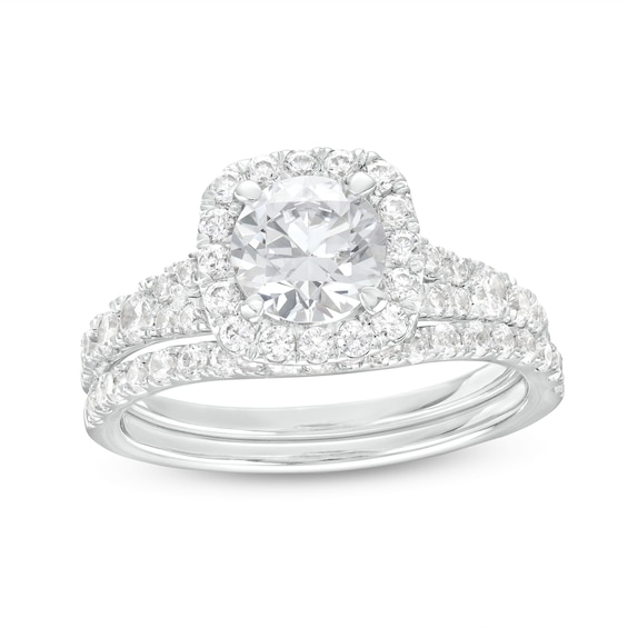 1-7/8 CT. T.w. Certified Lab-Grown Diamond Cushion Frame Split Shank Bridal Set in 14K White Gold (I/Si2)
