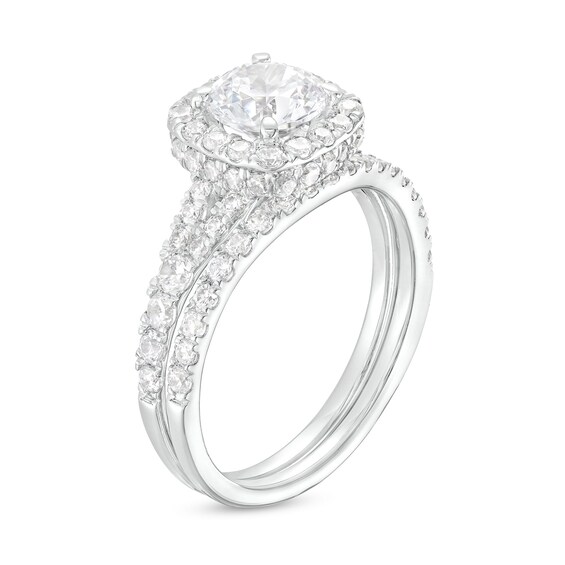 1-7/8 CT. T.w. Certified Lab-Grown Diamond Cushion Frame Split Shank Bridal Set in 14K White Gold (I/Si2)